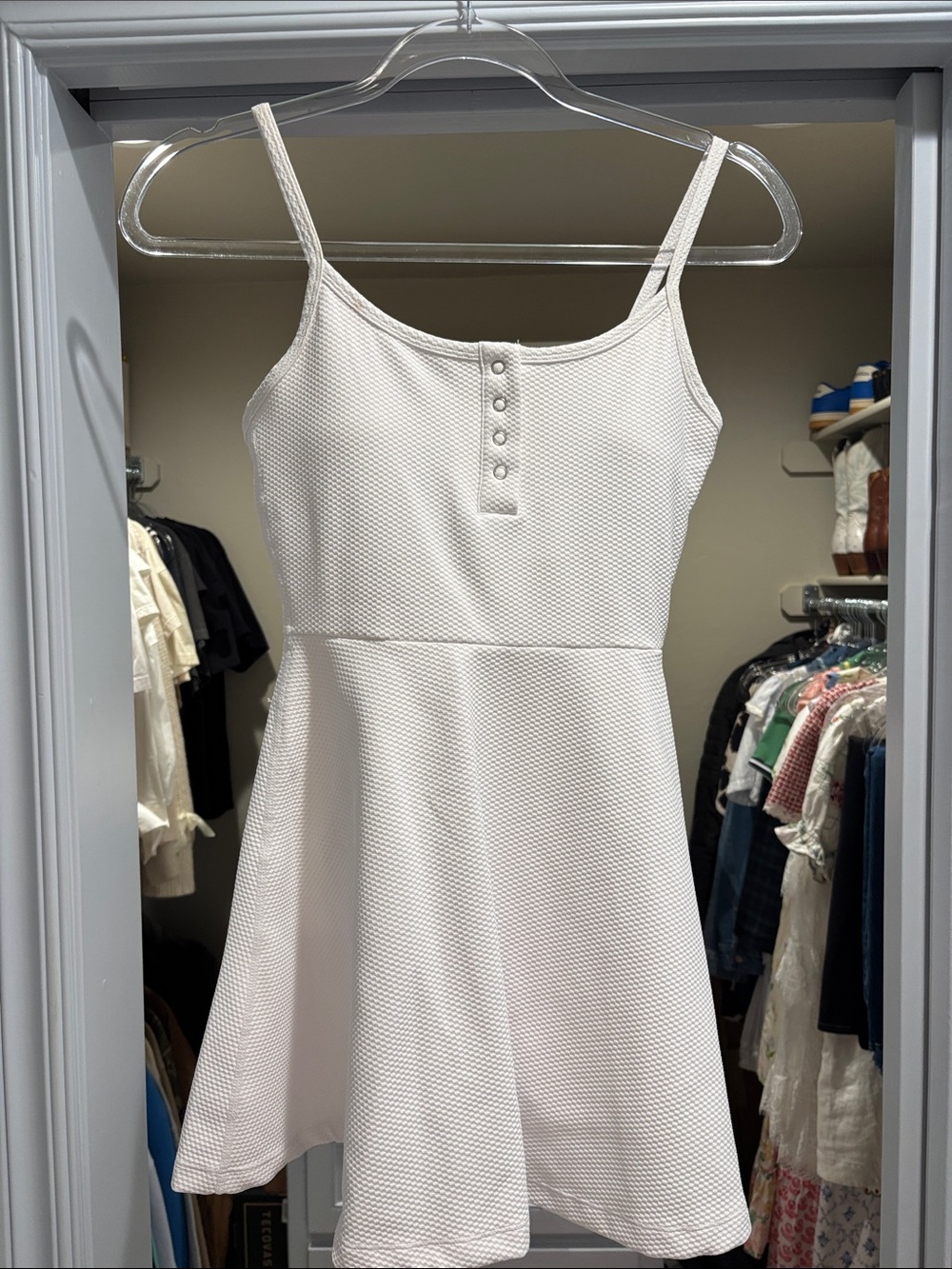 Beach Riot White Textured Mini Dress with Button Front
